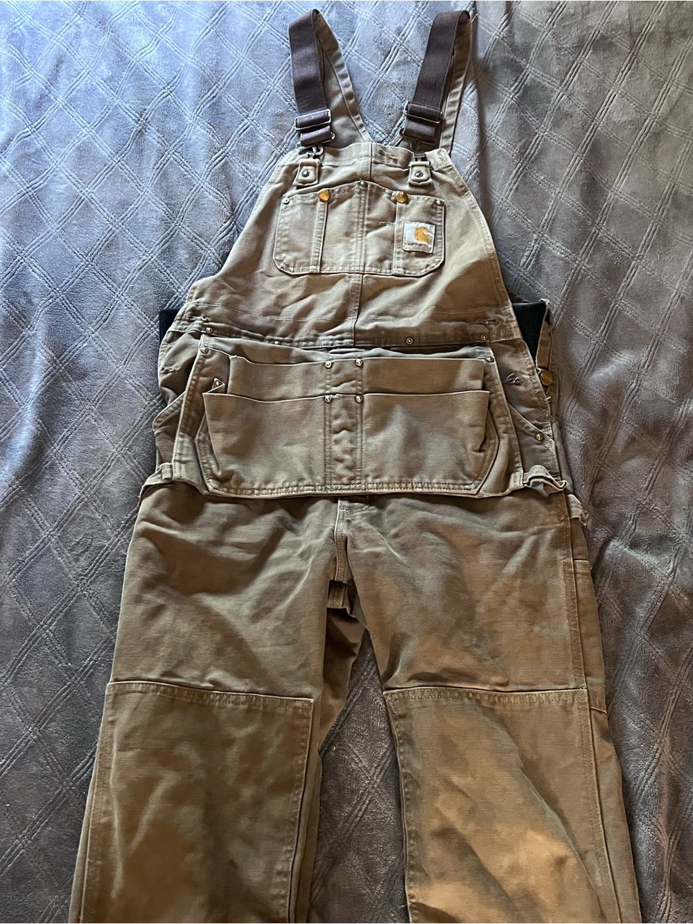 🔥OBO🔥 Vintage Carhartt Brown Overalls Tapered Slimmer Fit Waist-Level Nail Apron